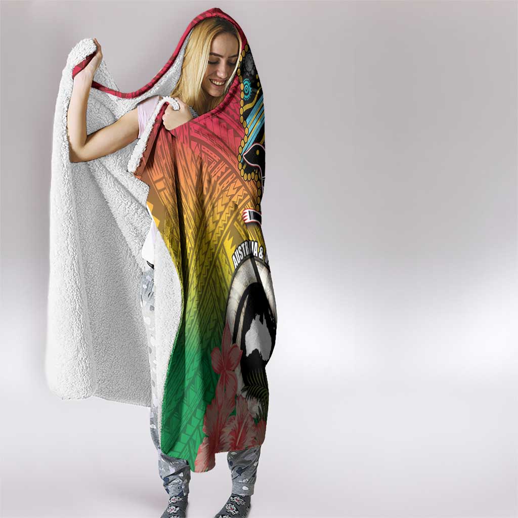 Vanuatu and Australia Together Hooded Blanket Kangaroo with Pig Tusk Indigenous Pattern LT03 - Polynesian Pride