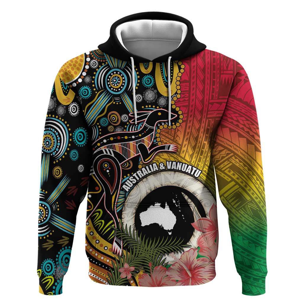 Vanuatu and Australia Together Hoodie Kangaroo with Pig Tusk Indigenous Pattern LT03 Pullover Hoodie Black - Polynesian Pride