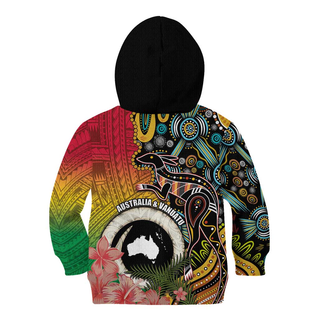 Vanuatu and Australia Together Kid Hoodie Kangaroo with Pig Tusk Indigenous Pattern LT03 - Polynesian Pride