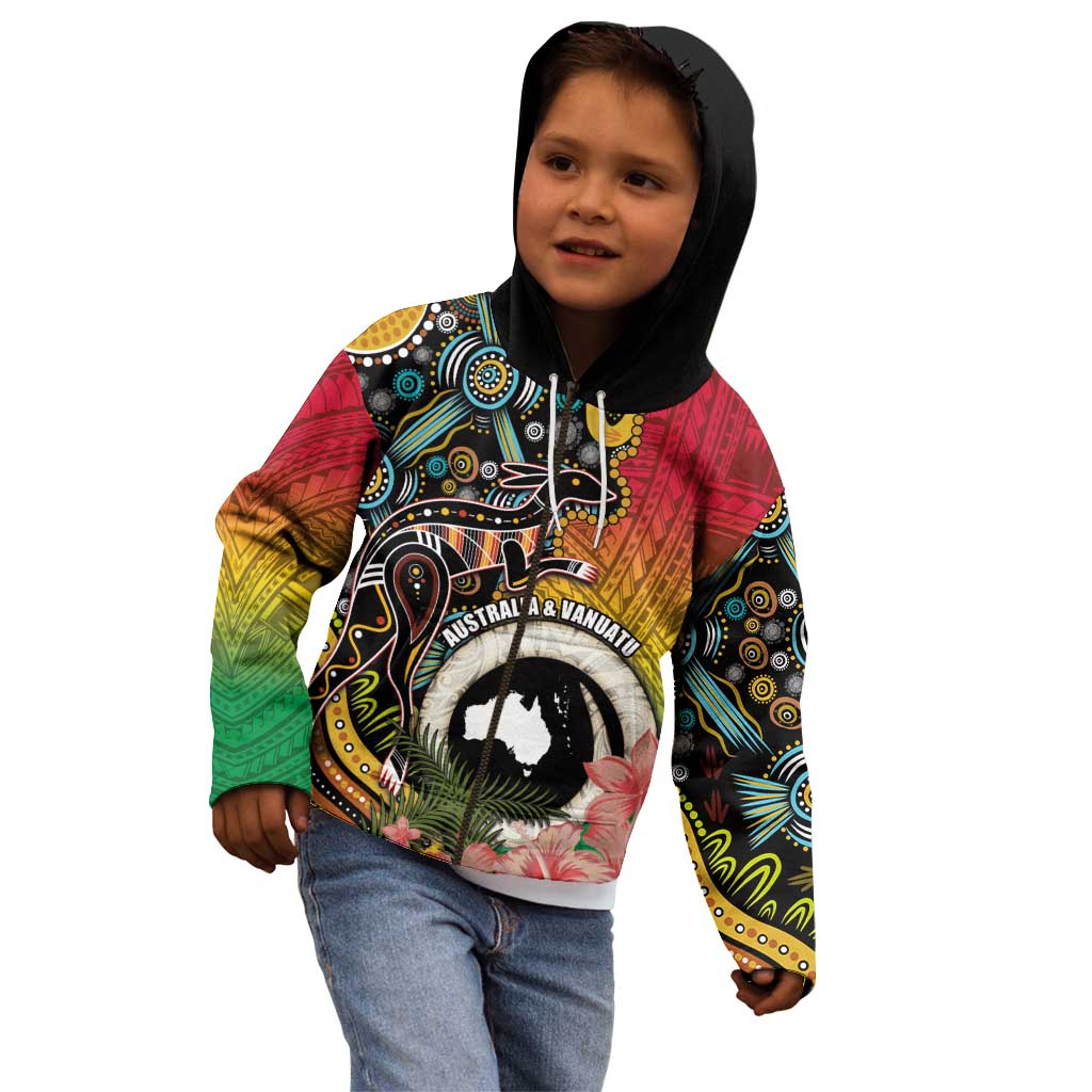 Vanuatu and Australia Together Kid Hoodie Kangaroo with Pig Tusk Indigenous Pattern LT03 - Polynesian Pride