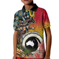Vanuatu and Australia Together Kid Polo Shirt Kangaroo with Pig Tusk Indigenous Pattern LT03 Kid Black - Polynesian Pride