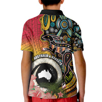 Vanuatu and Australia Together Kid Polo Shirt Kangaroo with Pig Tusk Indigenous Pattern LT03 - Polynesian Pride