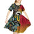 Vanuatu and Australia Together Kid Short Sleeve Dress Kangaroo with Pig Tusk Indigenous Pattern