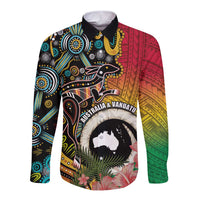 Vanuatu and Australia Together Long Sleeve Button Shirt Kangaroo with Pig Tusk Indigenous Pattern LT03 Unisex Black - Polynesian Pride