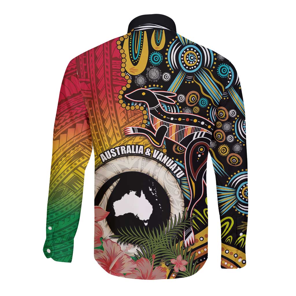 Vanuatu and Australia Together Long Sleeve Button Shirt Kangaroo with Pig Tusk Indigenous Pattern LT03 - Polynesian Pride