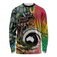Vanuatu and Australia Together Long Sleeve Shirt Kangaroo with Pig Tusk Indigenous Pattern LT03 Unisex Black - Polynesian Pride