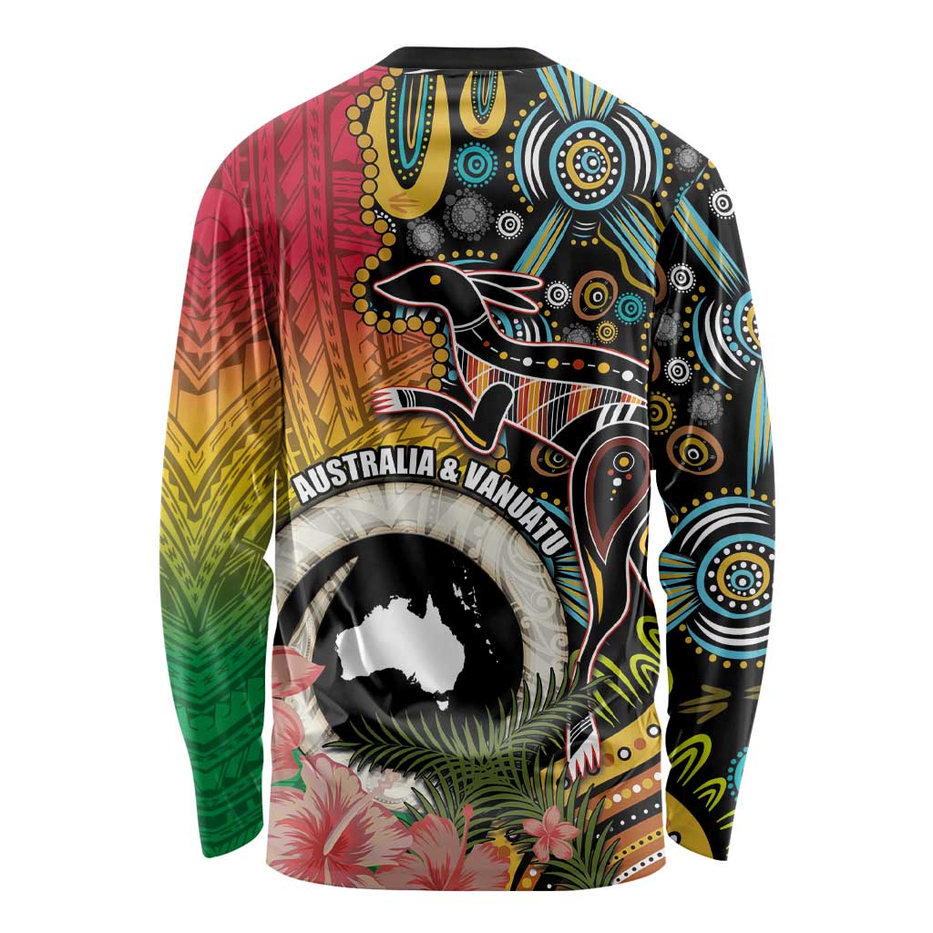 Vanuatu and Australia Together Long Sleeve Shirt Kangaroo with Pig Tusk Indigenous Pattern LT03 - Polynesian Pride