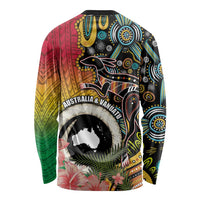 Vanuatu and Australia Together Long Sleeve Shirt Kangaroo with Pig Tusk Indigenous Pattern LT03 - Polynesian Pride