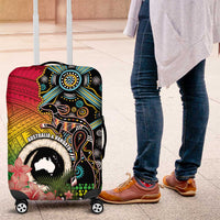 Vanuatu and Australia Together Luggage Cover Kangaroo with Pig Tusk Indigenous Pattern LT03 Black - Polynesian Pride