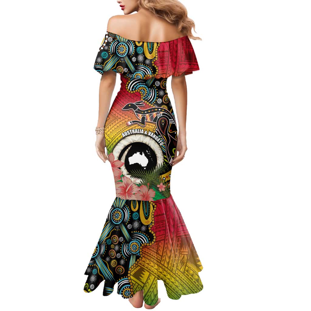 Vanuatu and Australia Together Mermaid Dress Kangaroo with Pig Tusk Indigenous Pattern LT03 - Polynesian Pride