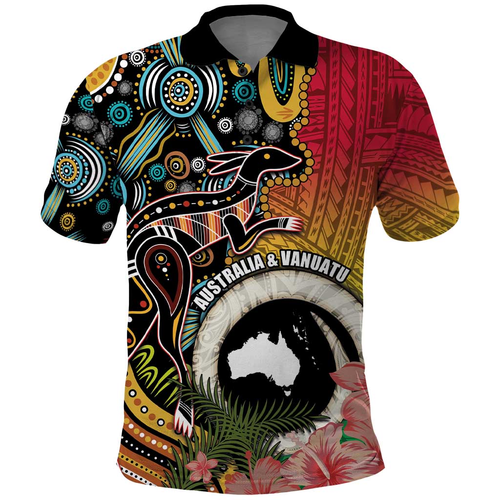 Vanuatu and Australia Together Polo Shirt Kangaroo with Pig Tusk Indigenous Pattern