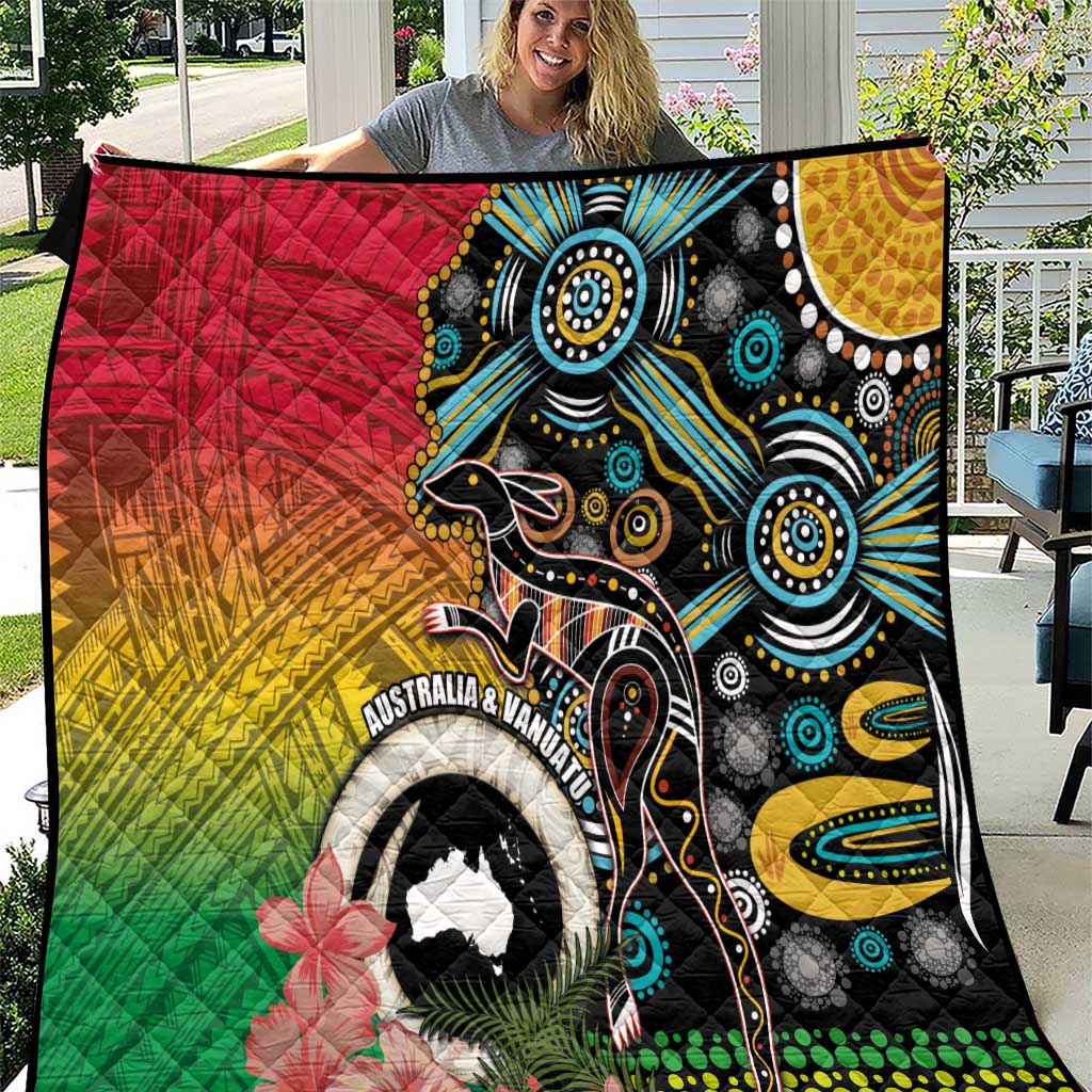 Vanuatu and Australia Together Quilt Kangaroo with Pig Tusk Indigenous Pattern