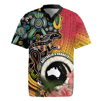 Vanuatu and Australia Together Rugby Jersey Kangaroo with Pig Tusk Indigenous Pattern LT03 Black - Polynesian Pride
