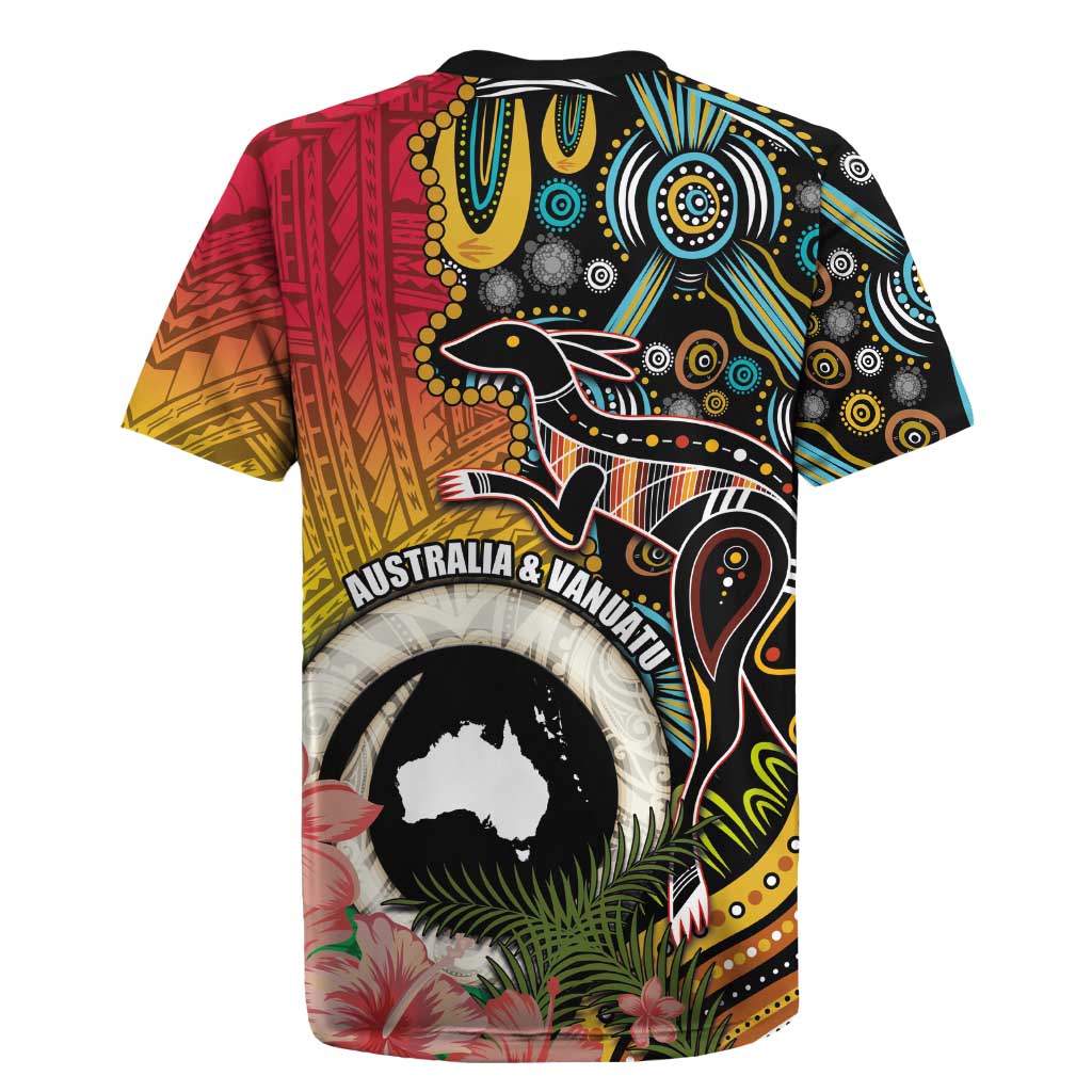 Vanuatu and Australia Together Rugby Jersey Kangaroo with Pig Tusk Indigenous Pattern LT03 - Polynesian Pride