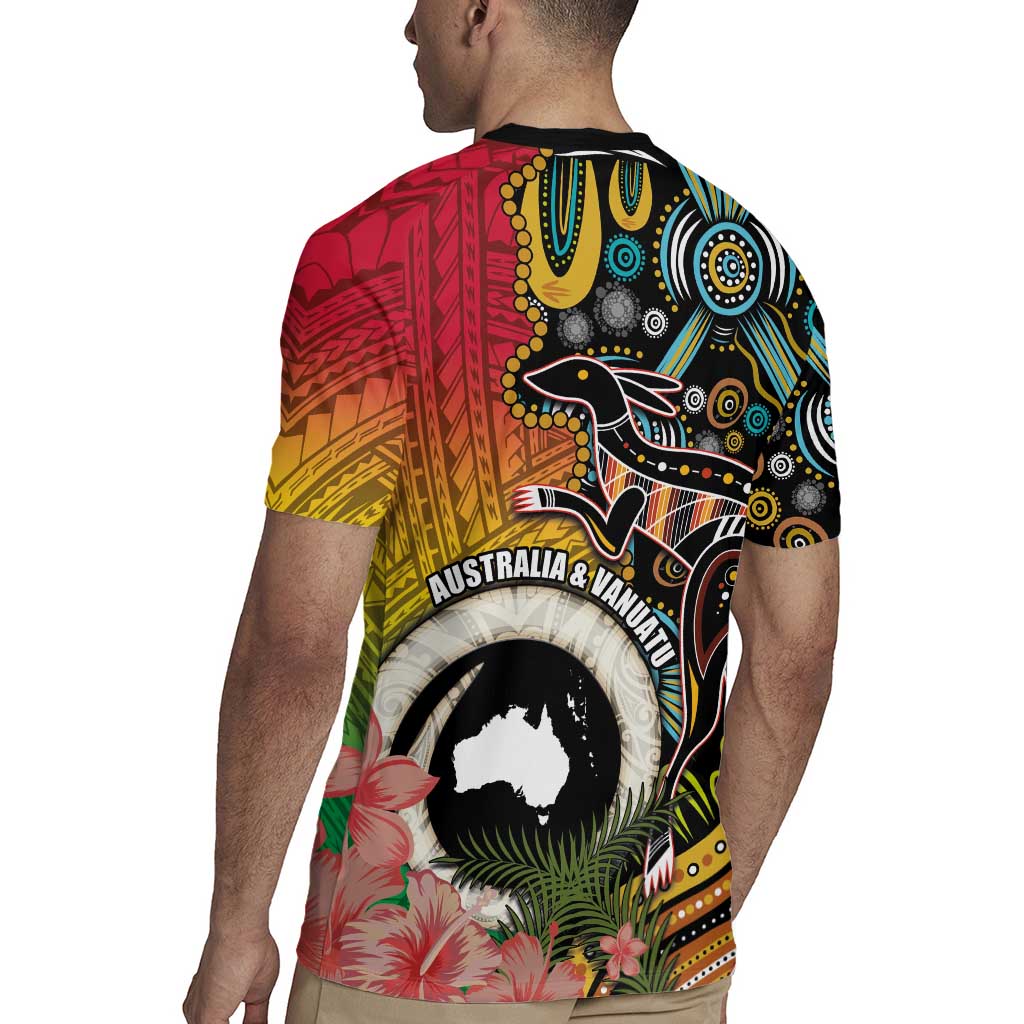 Vanuatu and Australia Together Rugby Jersey Kangaroo with Pig Tusk Indigenous Pattern LT03 - Polynesian Pride