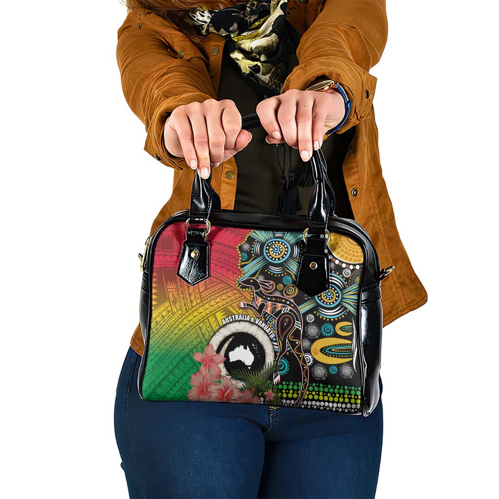 Vanuatu and Australia Together Shoulder Handbag Kangaroo with Pig Tusk Indigenous Pattern LT03 One Size Black - Polynesian Pride