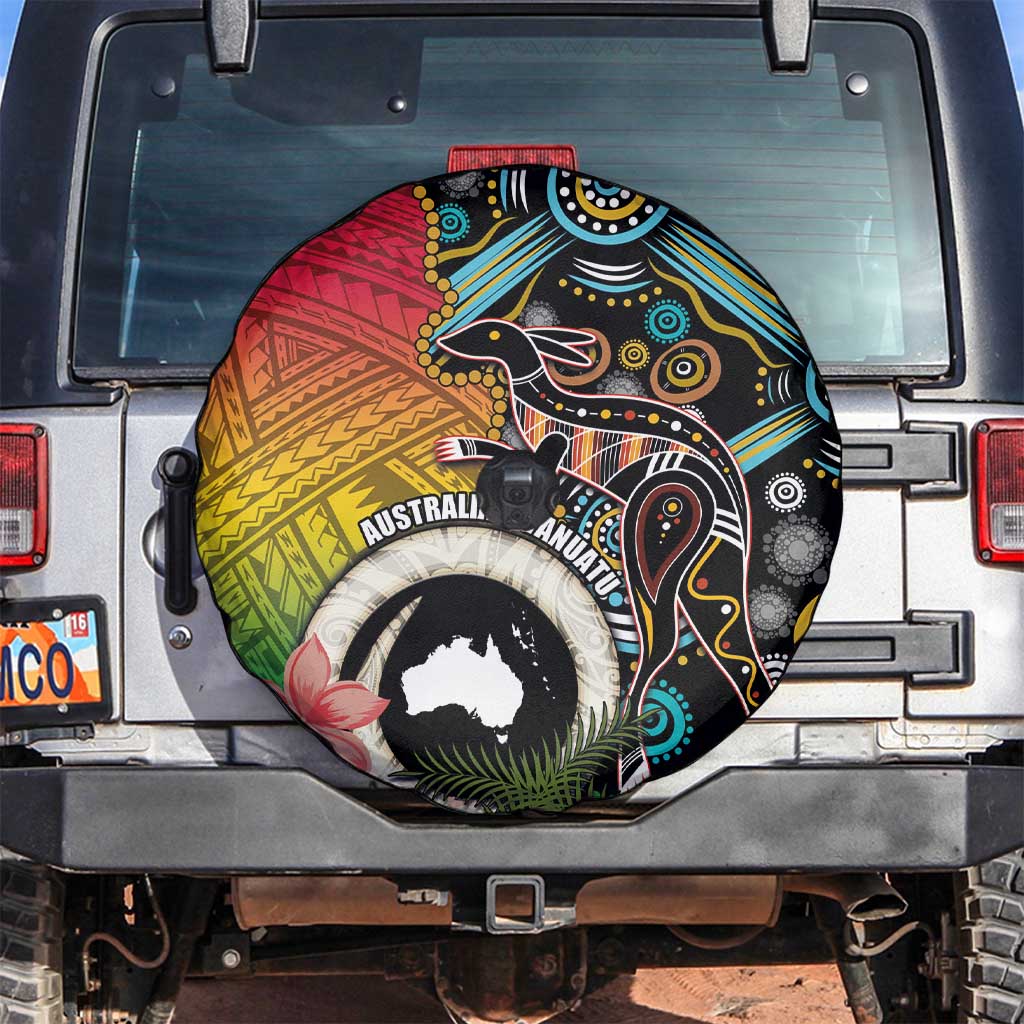 Vanuatu and Australia Together Spare Tire Cover Kangaroo with Pig Tusk Indigenous Pattern