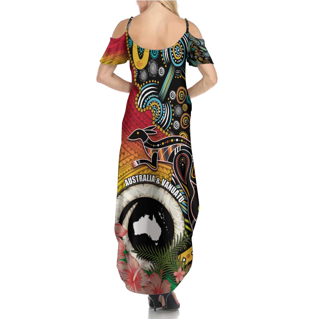 Vanuatu and Australia Together Summer Maxi Dress Kangaroo with Pig Tusk Indigenous Pattern LT03 - Polynesian Pride