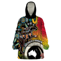 Vanuatu and Australia Together Wearable Blanket Hoodie Kangaroo with Pig Tusk Indigenous Pattern LT03 One Size Black - Polynesian Pride