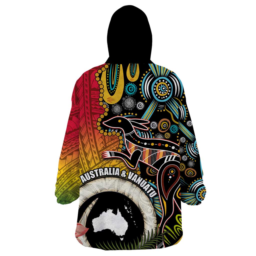 Vanuatu and Australia Together Wearable Blanket Hoodie Kangaroo with Pig Tusk Indigenous Pattern LT03 - Polynesian Pride