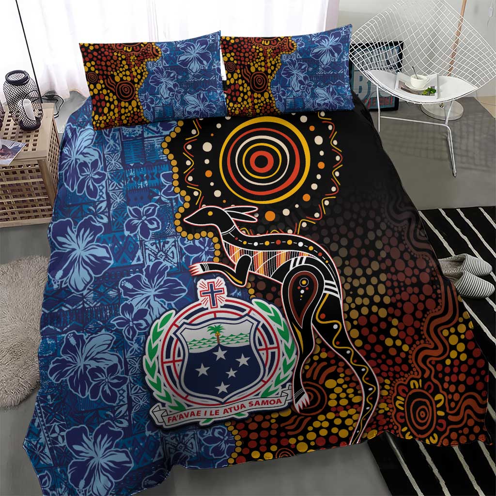 Samoa and Australia Together Bedding Set Kangaroo and Tribal Hibiscus Aboriginal Pattern LT03 - Polynesian Pride