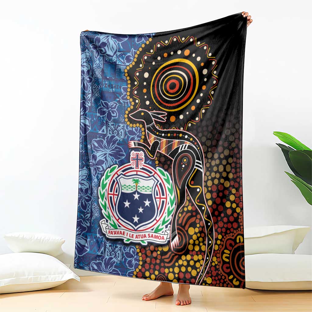 Samoa and Australia Together Blanket Kangaroo and Tribal Hibiscus Aboriginal Pattern LT03 - Polynesian Pride