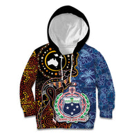 Samoa and Australia Together Kid Hoodie Kangaroo and Tribal Hibiscus Aboriginal Pattern LT03 Hoodie Blue - Polynesian Pride