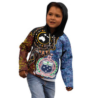Samoa and Australia Together Kid Hoodie Kangaroo and Tribal Hibiscus Aboriginal Pattern LT03 - Polynesian Pride