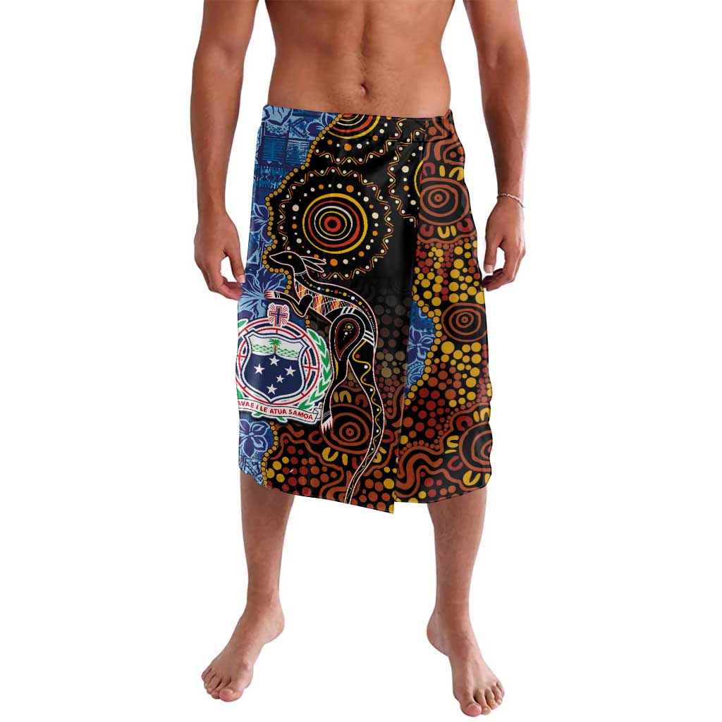 Samoa and Australia Together Lavalava Kangaroo and Tribal Hibiscus Aboriginal Pattern LT03 Blue - Polynesian Pride
