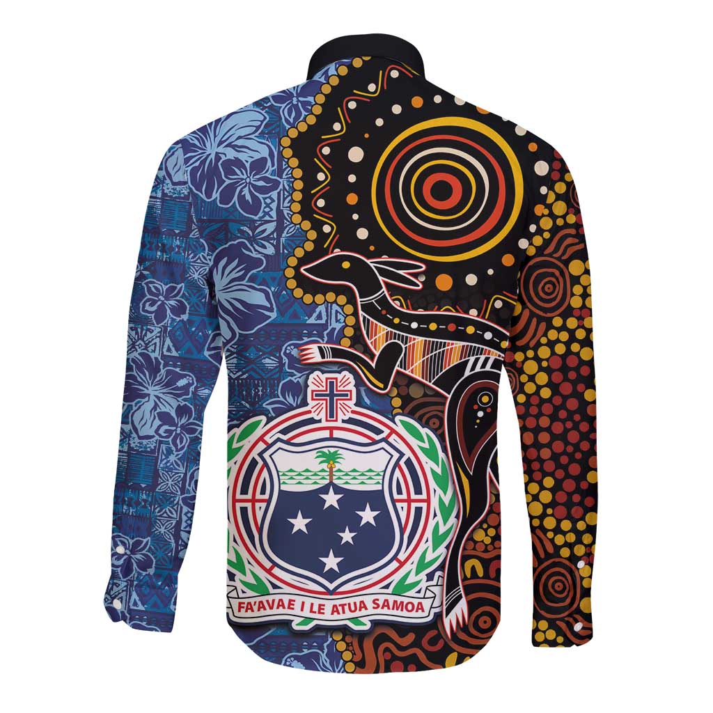 Samoa and Australia Together Long Sleeve Button Shirt Kangaroo and Tribal Hibiscus Aboriginal Pattern LT03 - Polynesian Pride