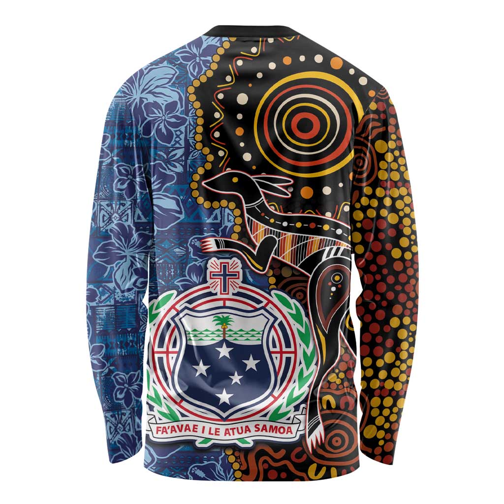Samoa and Australia Together Long Sleeve Shirt Kangaroo and Tribal Hibiscus Aboriginal Pattern LT03 - Polynesian Pride