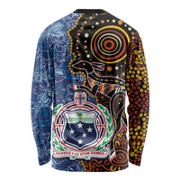 Samoa and Australia Together Long Sleeve Shirt Kangaroo and Tribal Hibiscus Aboriginal Pattern LT03 - Polynesian Pride