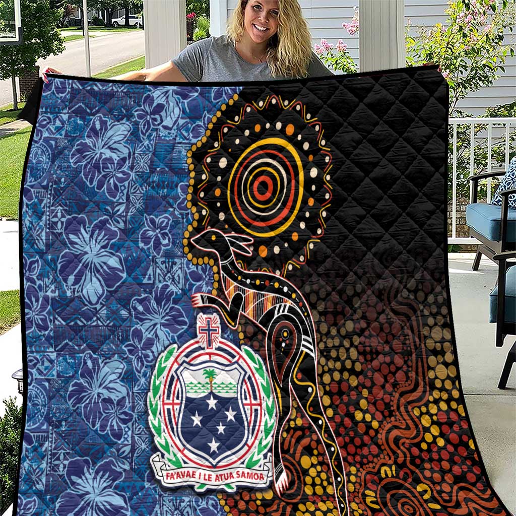 Samoa and Australia Together Quilt Kangaroo and Tribal Hibiscus Aboriginal Pattern LT03 Blue - Polynesian Pride
