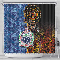 Samoa and Australia Together Shower Curtain Kangaroo and Tribal Hibiscus Aboriginal Pattern LT03 - Polynesian Pride