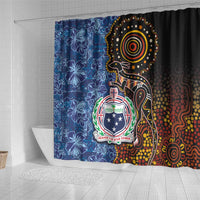 Samoa and Australia Together Shower Curtain Kangaroo and Tribal Hibiscus Aboriginal Pattern LT03 - Polynesian Pride
