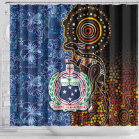 Samoa and Australia Together Shower Curtain Kangaroo and Tribal Hibiscus Aboriginal Pattern LT03 - Polynesian Pride