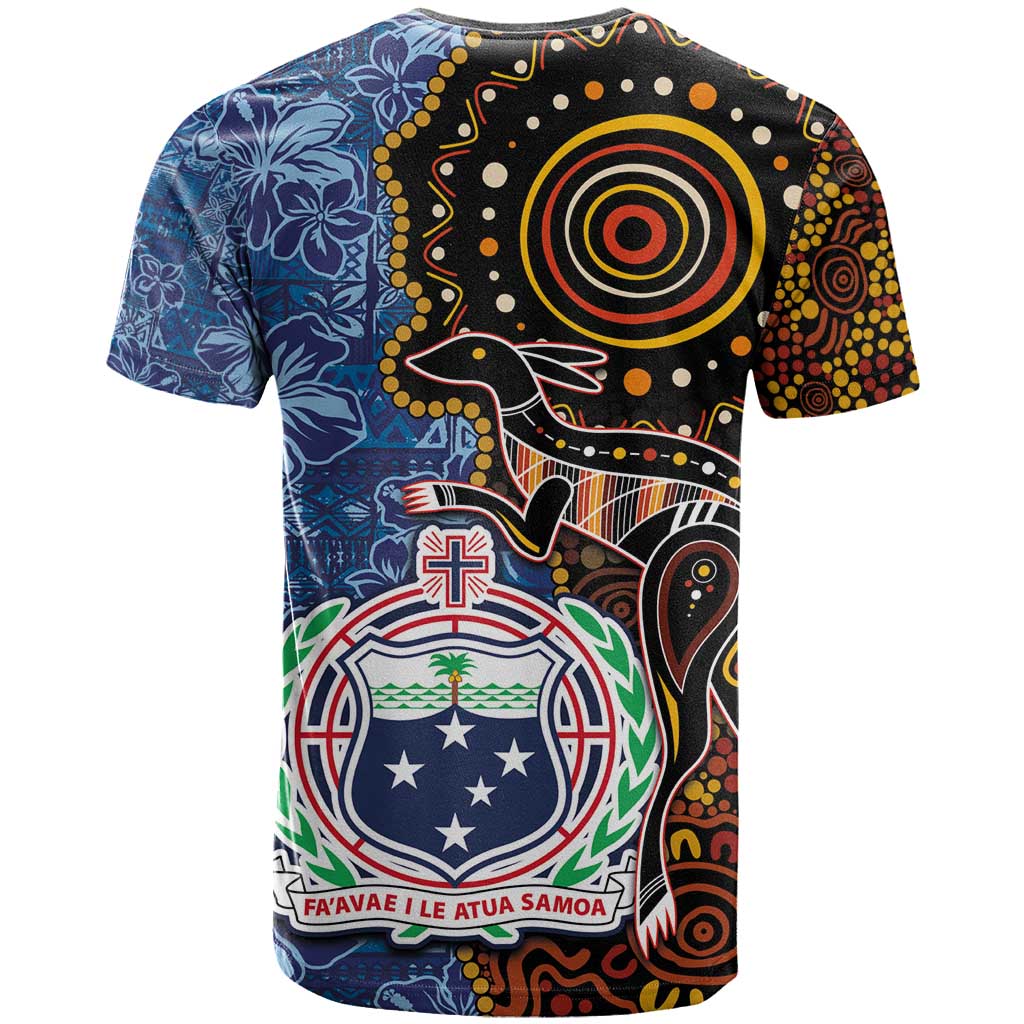 Samoa and Australia Together T Shirt Kangaroo and Tribal Hibiscus Aboriginal Pattern LT03 - Polynesian Pride