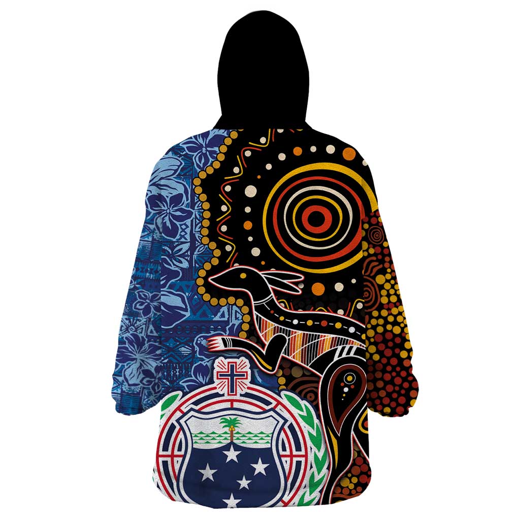 Samoa and Australia Together Wearable Blanket Hoodie Kangaroo and Tribal Hibiscus Aboriginal Pattern LT03 - Polynesian Pride