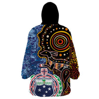 Samoa and Australia Together Wearable Blanket Hoodie Kangaroo and Tribal Hibiscus Aboriginal Pattern LT03 - Polynesian Pride