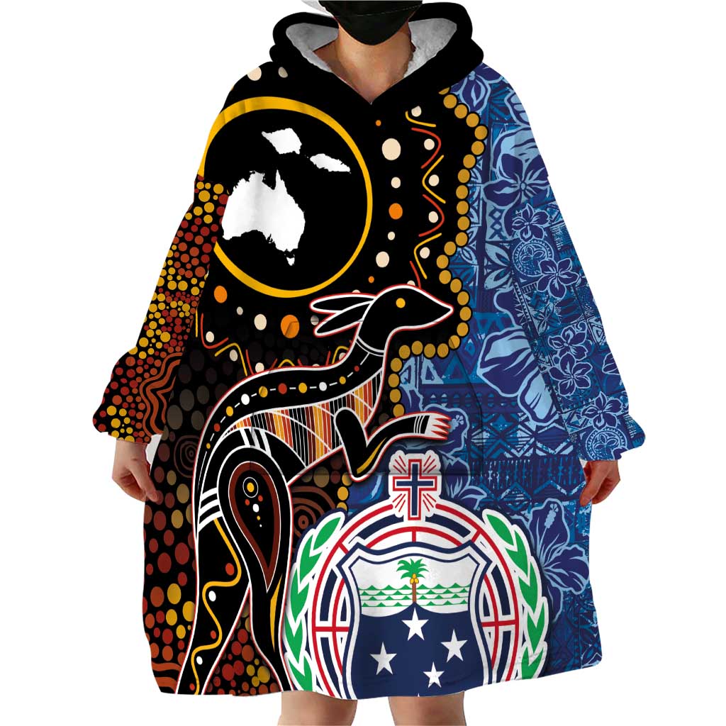Samoa and Australia Together Wearable Blanket Hoodie Kangaroo and Tribal Hibiscus Aboriginal Pattern LT03 - Polynesian Pride