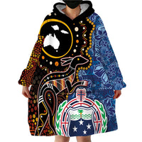Samoa and Australia Together Wearable Blanket Hoodie Kangaroo and Tribal Hibiscus Aboriginal Pattern LT03 - Polynesian Pride