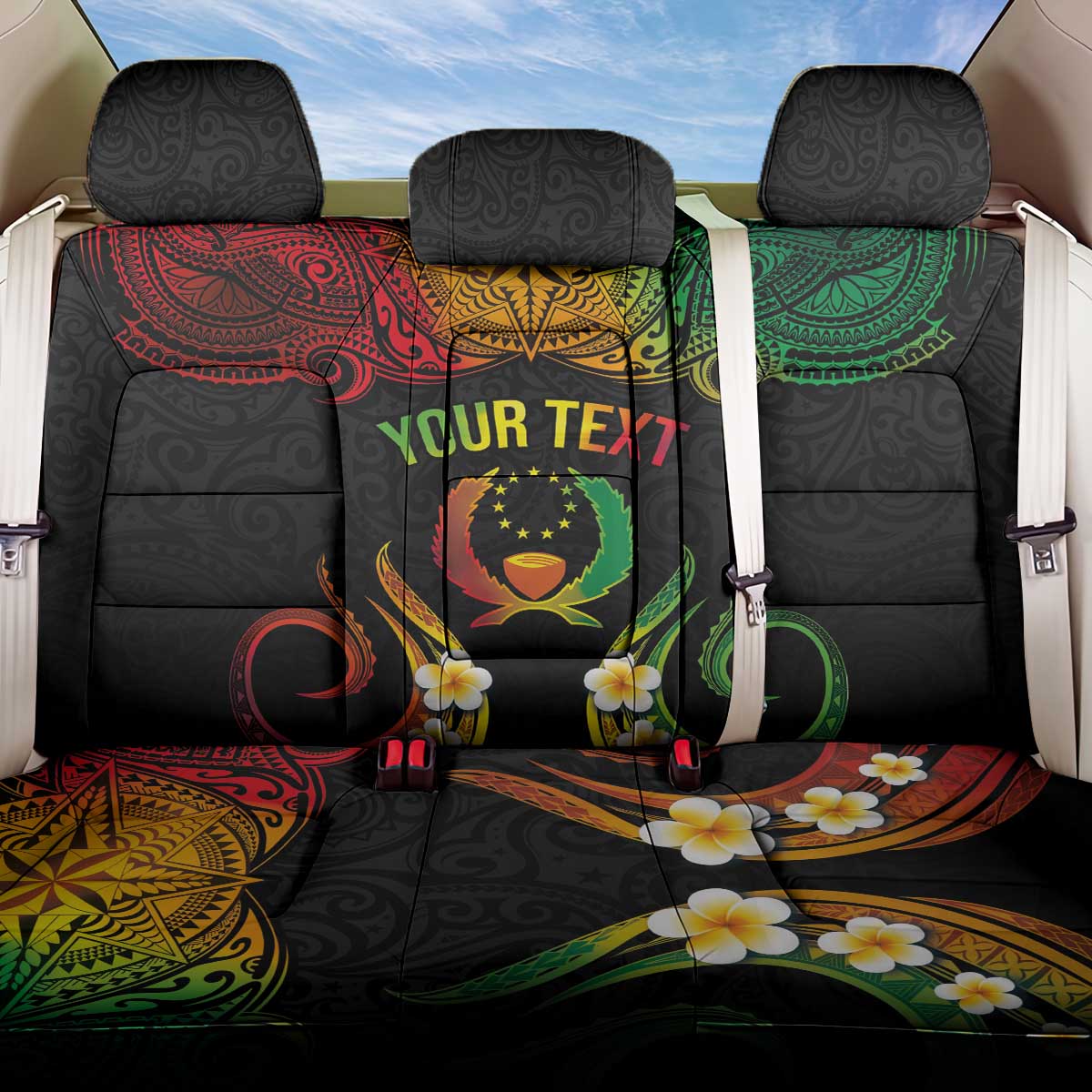 Personalised Pohnpei Independence Day Back Car Seat Cover Polynesian Tattoo and Plumeria Reggae Color LT03 One Size Reggae - Polynesian Pride