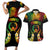 Personalised Pohnpei Independence Day Couples Matching Short Sleeve Bodycon Dress and Hawaiian Shirt Polynesian Tattoo and Plumeria Reggae Color