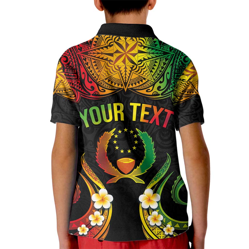 Personalised Pohnpei Independence Day Kid Polo Shirt Polynesian Tattoo and Plumeria Reggae Color LT03 - Polynesian Pride