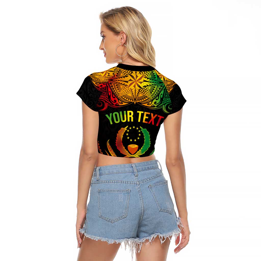 Personalised Pohnpei Independence Day Raglan Cropped T Shirt Polynesian Tattoo and Plumeria Reggae Color LT03 - Polynesian Pride