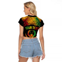 Personalised Pohnpei Independence Day Raglan Cropped T Shirt Polynesian Tattoo and Plumeria Reggae Color LT03 - Polynesian Pride