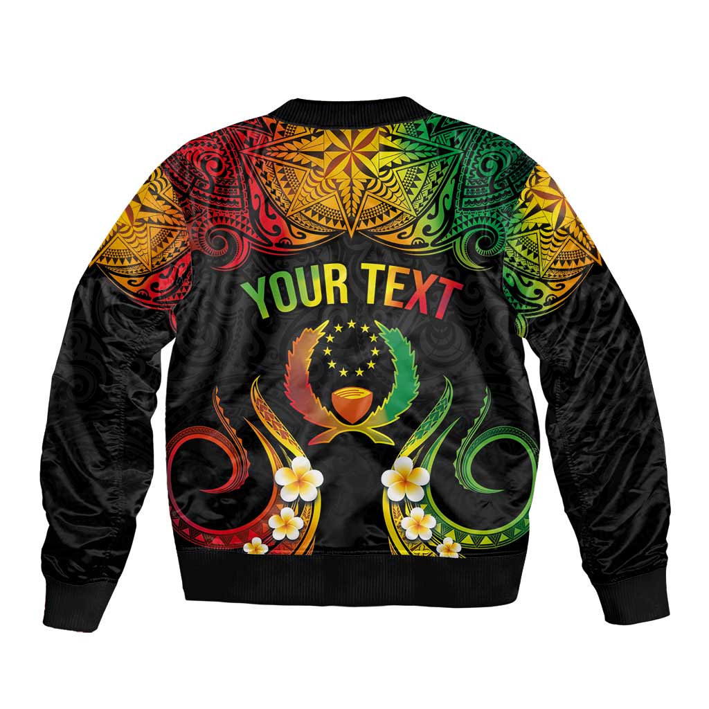 Personalised Pohnpei Independence Day Sleeve Zip Bomber Jacket Polynesian Tattoo and Plumeria Reggae Color LT03 - Polynesian Pride