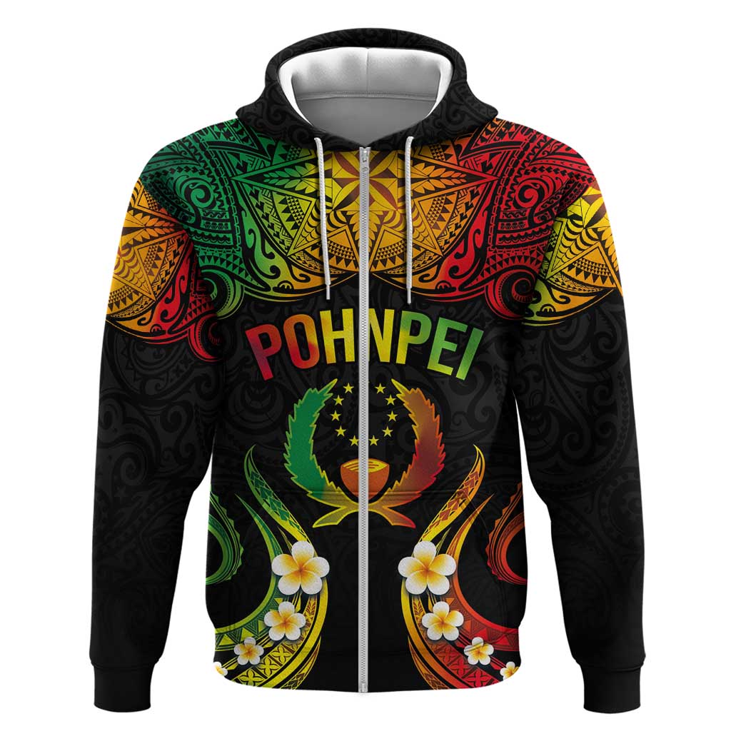 Personalised Pohnpei Independence Day Zip Hoodie Polynesian Tattoo and Plumeria Reggae Color LT03 Zip Hoodie Reggae - Polynesian Pride