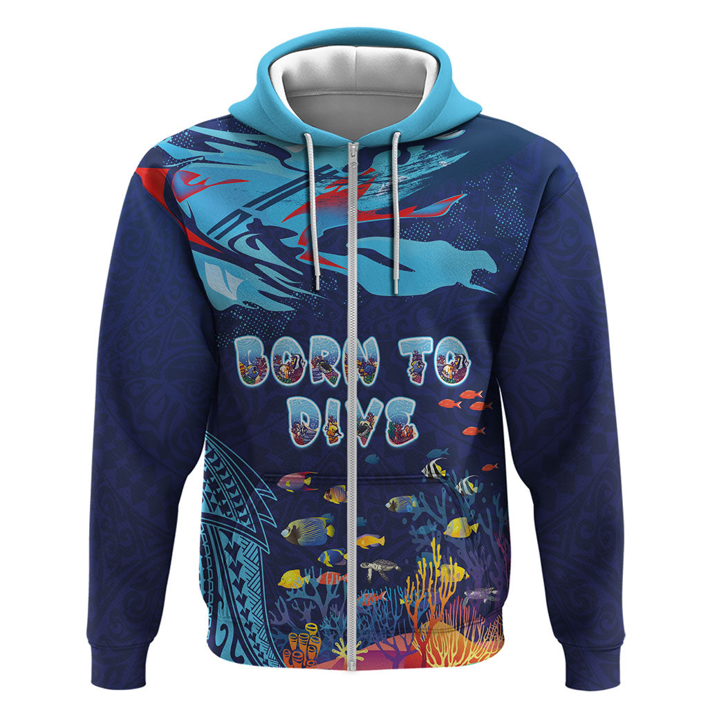 Personalized Hawaii Diving Hoodie Tribal Pattern with Ocean Floor LT03 Zip Hoodie Multicolor - Polynesian Pride