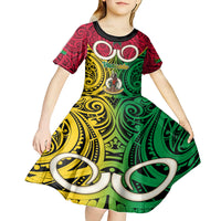 Vanuatu Kid Short Sleeve Dress Pig Tusk Mix Maori Pattern and Namele Leaf LT03 - Polynesian Pride